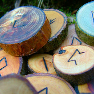 Native Celtic Woods rune set with ash bark box