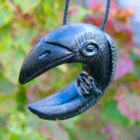 Celtic bog oak Raven Moon pendant